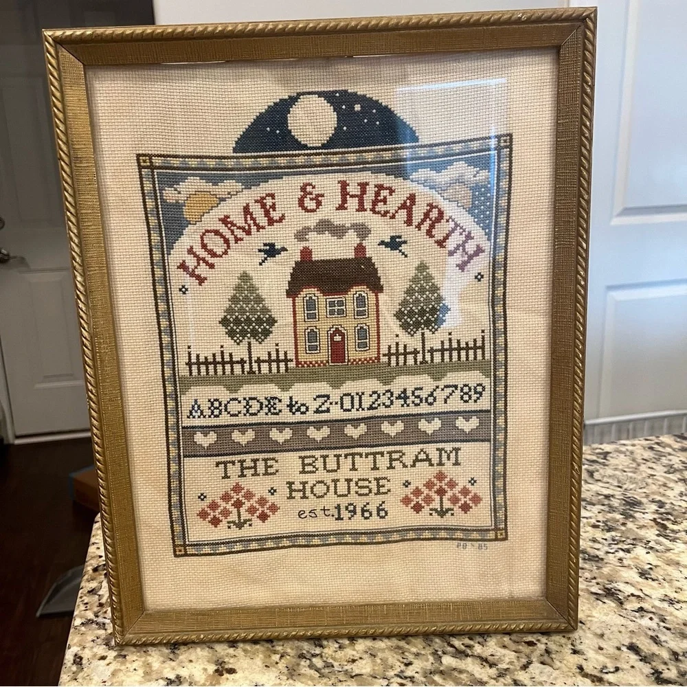 Framed Home & Hearth The Buttram House Cross-Stitch Art 1985
